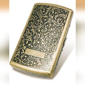 NEW! Engraved Metal Cigarette Case - Antique Brass Tone
